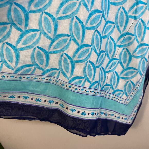 Talbots Silk Blend Lightweight Cover Up Top Leaf Print Turquoise White Sz XS - Picture 7 of 9